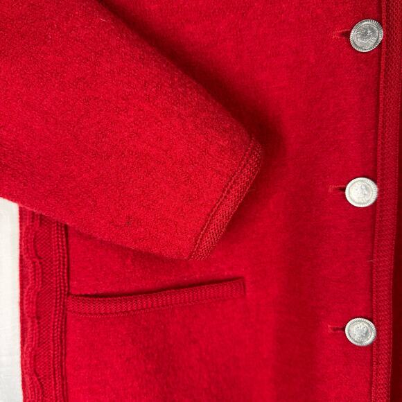 100% Boiled Wool Cardigan Cherry Red Cable Knit Size L Holiday Christmas Granny - Picture 5 of 16